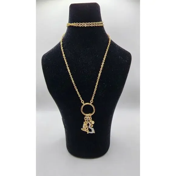 Lia Sophia Unlock Love Shiny Gold Crystal Love, Key, Heart Charms Necklace 34" - Picture 2 of 6